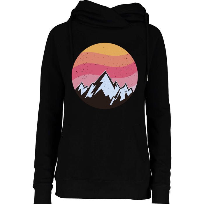 Retro Sunset Mountain Womens Funnel Neck Pullover Hood