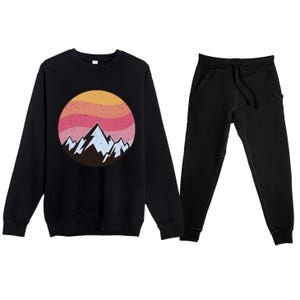 Retro Sunset Mountain Premium Crewneck Sweatsuit Set