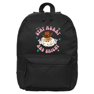 Retro Stay Merry And Bright Cowboy Santa Claus 16 in Basic Backpack