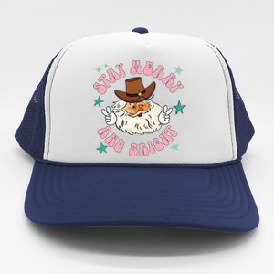 Retro Stay Merry And Bright Cowboy Santa Claus Trucker Hat