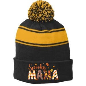 Retro Spooky Mama Halloween Stripe Pom Pom Beanie