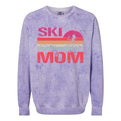 Retro Ski Mom Sunset Winter Skiing Mom Gift Colorblast Crewneck Sweatshirt