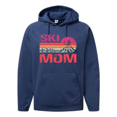 Retro Ski Mom Sunset Winter Skiing Mom Gift Performance Fleece Hoodie