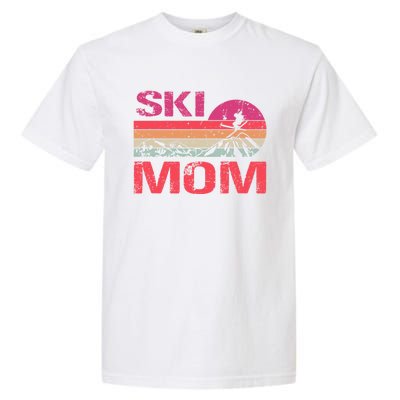 Retro Ski Mom Sunset Winter Skiing Mom Gift Garment-Dyed Heavyweight T-Shirt