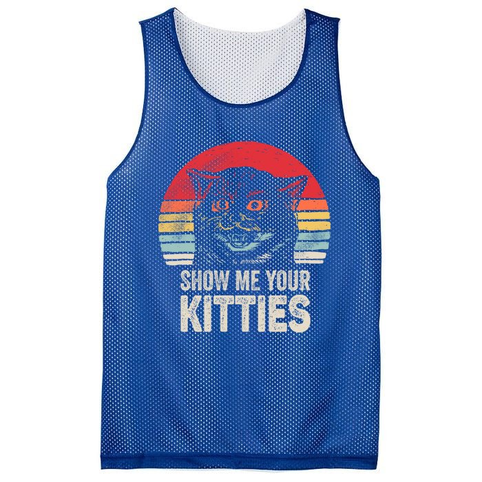 Retro Show Me Your Kitties Gift Funny Gift For Cat Lover Vintage Gift Mesh Reversible Basketball Jersey Tank