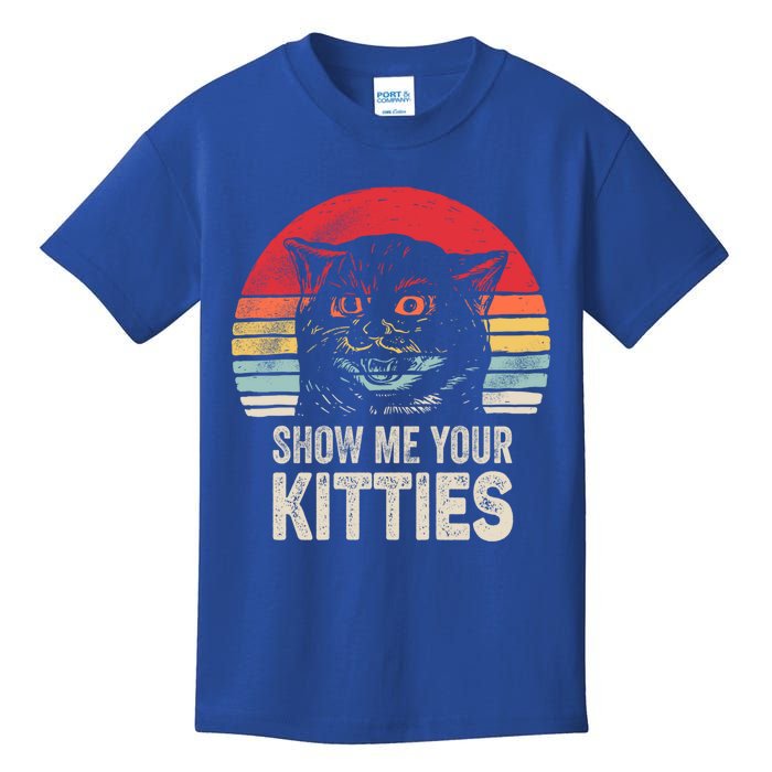 Retro Show Me Your Kitties Gift Funny Gift For Cat Lover Vintage Gift Kids T-Shirt