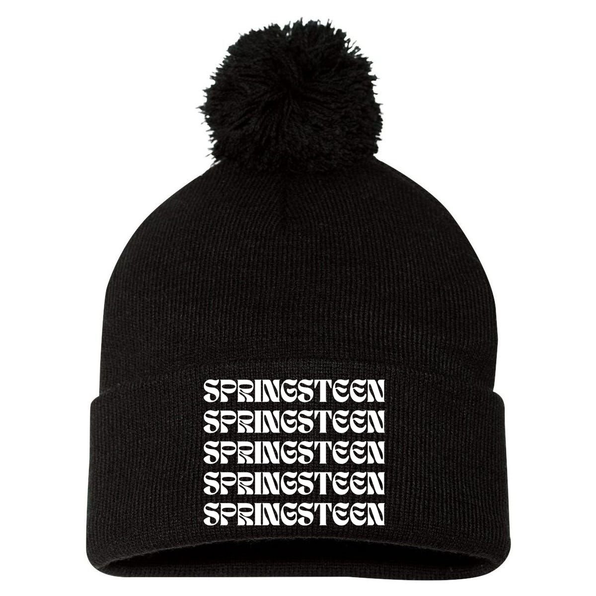 Retro Springsteen Music Pom Pom 12in Knit Beanie