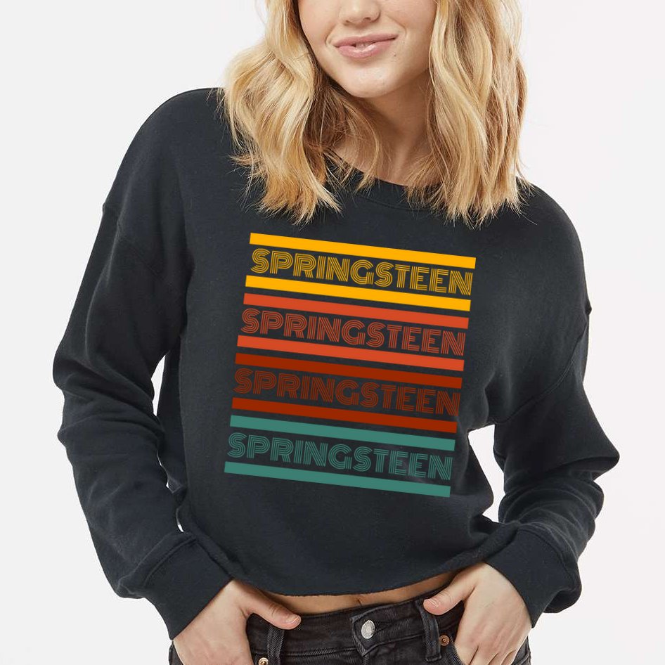 Retro Springsteen Music Cropped Pullover Crew
