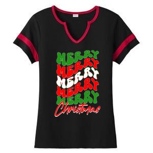 Retro Style Merry Christmas Ladies Halftime Notch Neck Tee