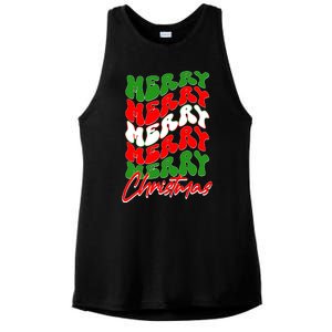 Retro Style Merry Christmas Ladies PosiCharge Tri-Blend Wicking Tank