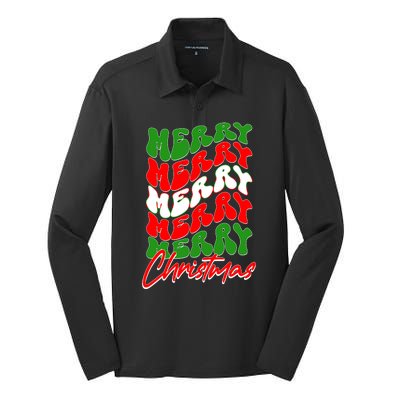 Retro Style Merry Christmas Silk Touch Performance Long Sleeve Polo