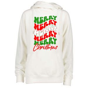 Retro Style Merry Christmas Womens Funnel Neck Pullover Hood