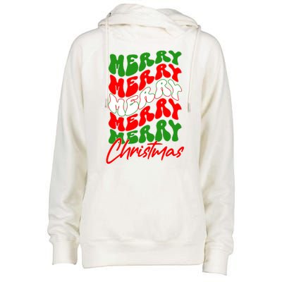 Retro Style Merry Christmas Womens Funnel Neck Pullover Hood