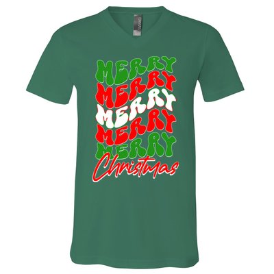 Retro Style Merry Christmas V-Neck T-Shirt