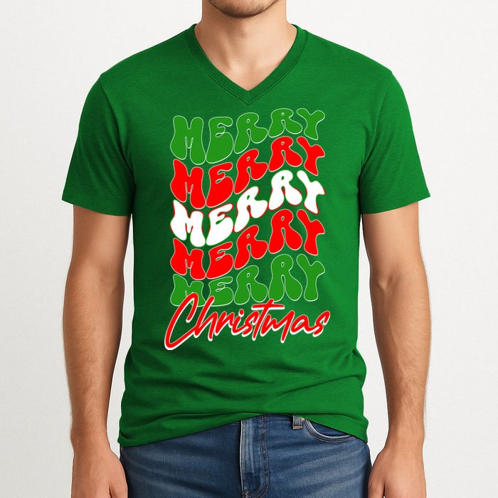 Retro Style Merry Christmas V-Neck T-Shirt