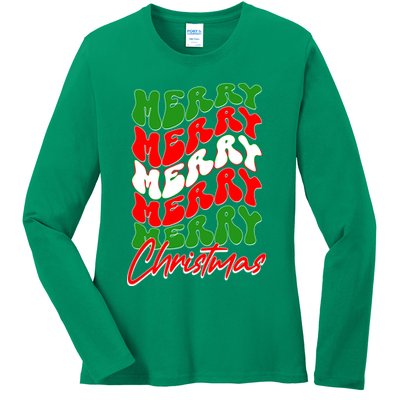 Retro Style Merry Christmas Ladies Long Sleeve Shirt