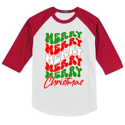 Retro Style Merry Christmas Kids Colorblock Raglan Jersey