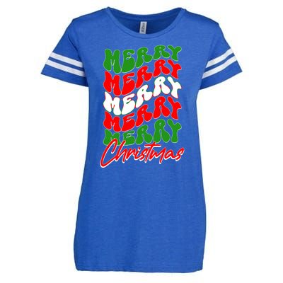 Retro Style Merry Christmas Enza Ladies Jersey Football T-Shirt