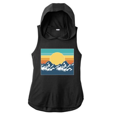 Retro Sunset Mountain Nature Ladies PosiCharge Tri-Blend Wicking Draft Hoodie Tank