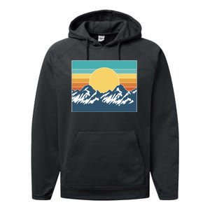 Retro Sunset Mountain Nature Performance Fleece Hoodie