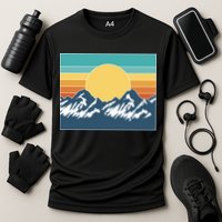 Retro Sunset Mountain Nature Cooling Performance Crew T-Shirt