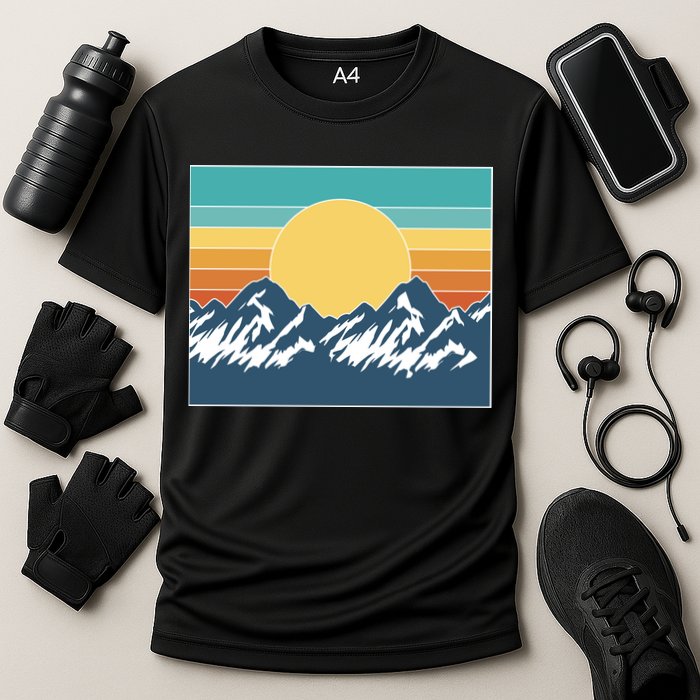Retro Sunset Mountain Nature Cooling Performance Crew T-Shirt