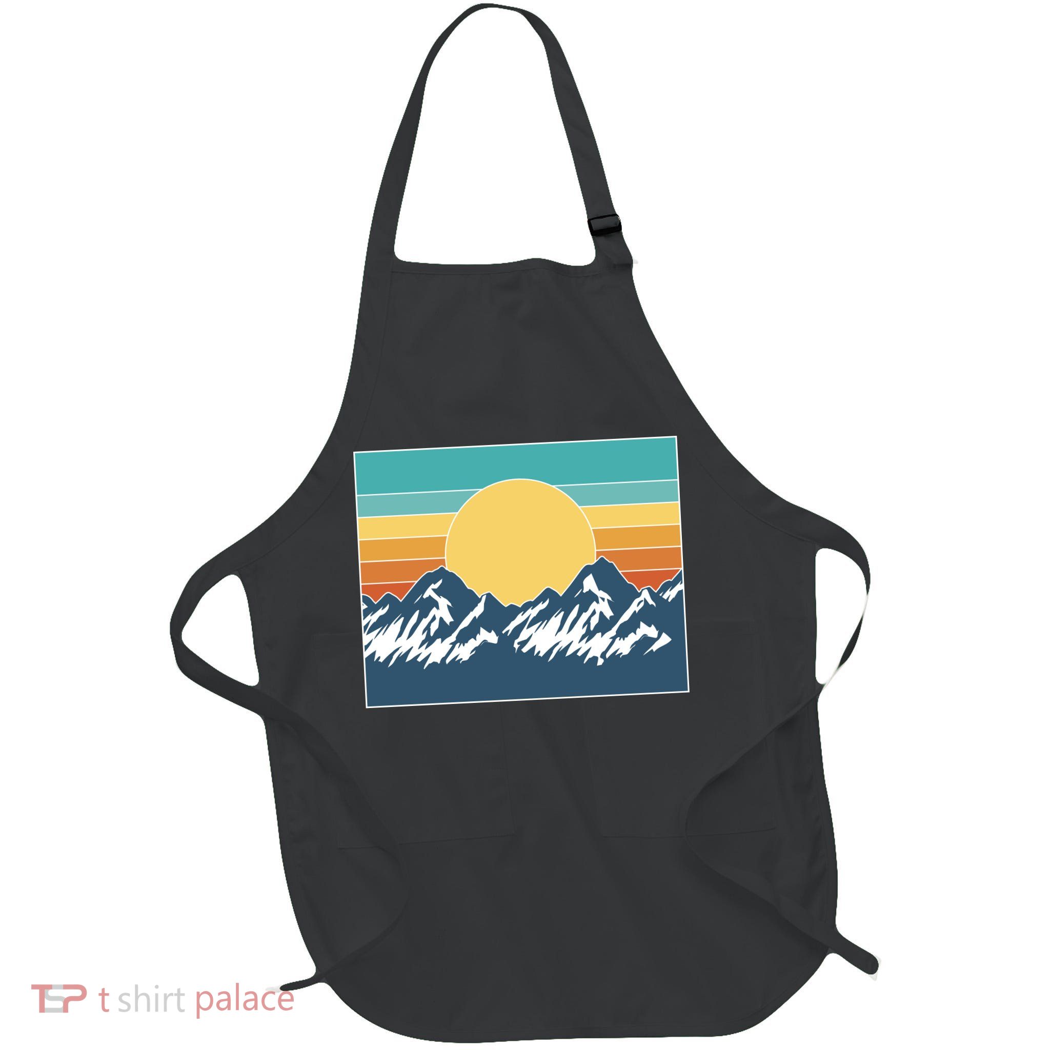 Retro Sunset Mountain Nature Full-Length Apron With Pockets
