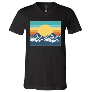 Retro Sunset Mountain Nature V-Neck T-Shirt