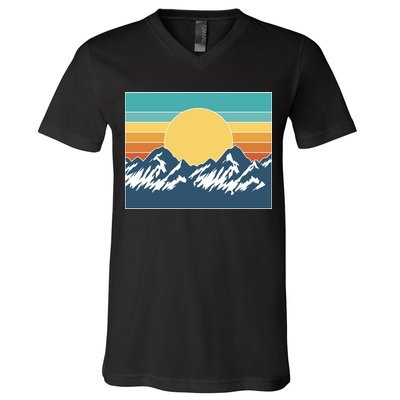 Retro Sunset Mountain Nature V-Neck T-Shirt