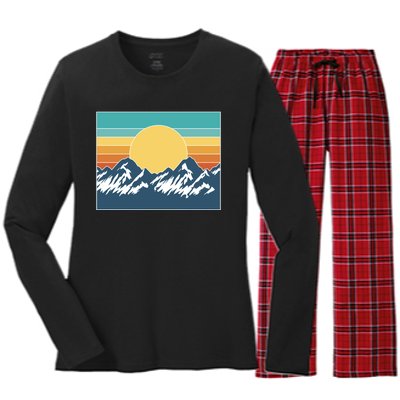 Retro Sunset Mountain Nature Women's Long Sleeve Flannel Pajama Set 