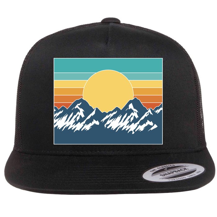 Retro Sunset Mountain Nature Flatbill Hat