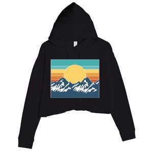 Retro Sunset Mountain Nature Crop Fleece Hoodie