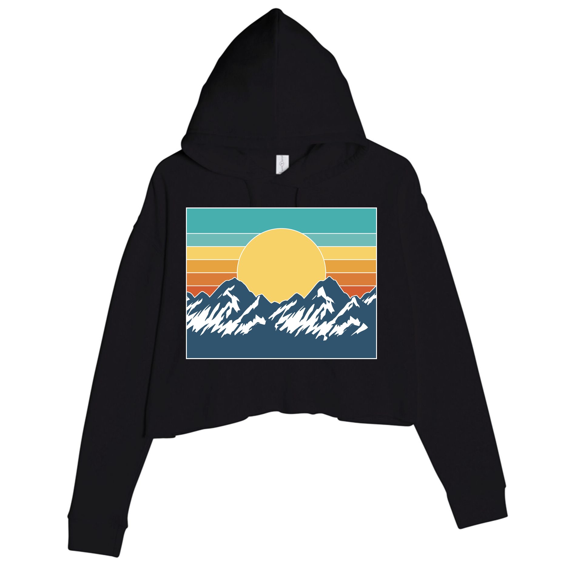 Retro Sunset Mountain Nature Crop Fleece Hoodie