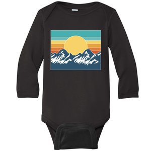 Retro Sunset Mountain Nature Baby Long Sleeve Bodysuit