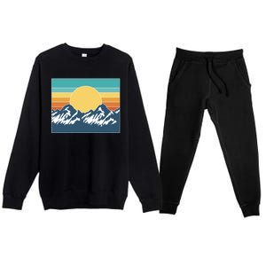 Retro Sunset Mountain Nature Premium Crewneck Sweatsuit Set