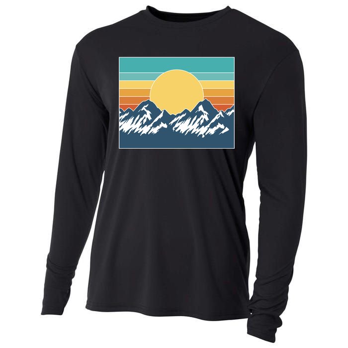 Retro Sunset Mountain Nature Cooling Performance Long Sleeve Crew