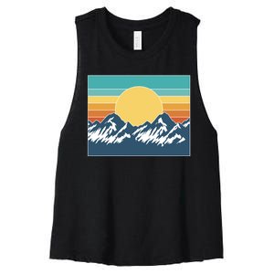 Retro Sunset Mountain Nature Women's Racerback Cropped Tank