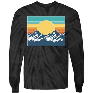 Retro Sunset Mountain Nature Tie-Dye Long Sleeve Shirt