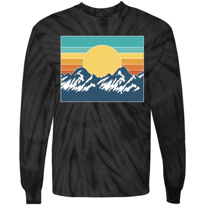 Retro Sunset Mountain Nature Tie-Dye Long Sleeve Shirt