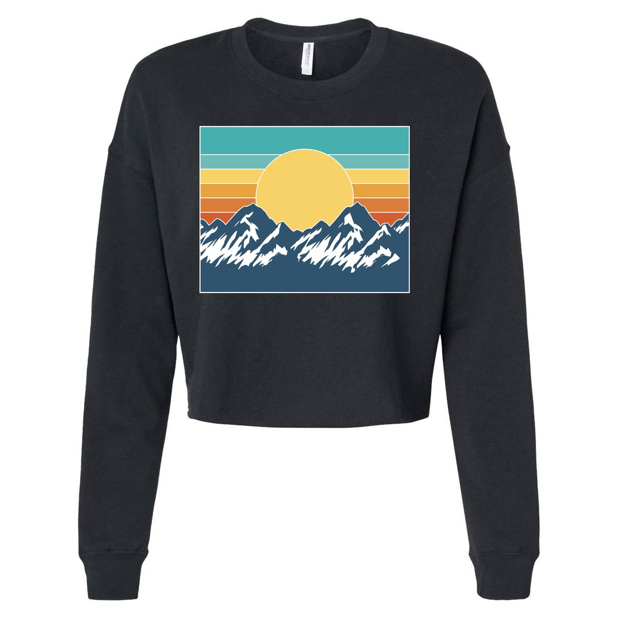 Retro Sunset Mountain Nature Cropped Pullover Crew