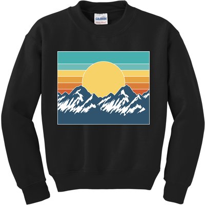 Retro Sunset Mountain Nature Kids Sweatshirt