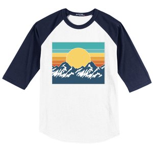 Retro Sunset Mountain Nature Baseball Sleeve Shirt