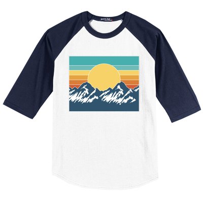 Retro Sunset Mountain Nature Baseball Sleeve Shirt