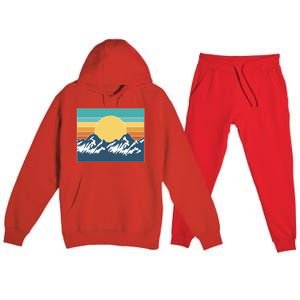 Retro Sunset Mountain Nature Premium Hooded Sweatsuit Set