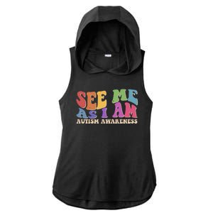 Retro See Me As I Am Autism Awareness Ladies PosiCharge Tri-Blend Wicking Draft Hoodie Tank