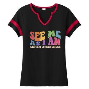 Retro See Me As I Am Autism Awareness Ladies Halftime Notch Neck Tee