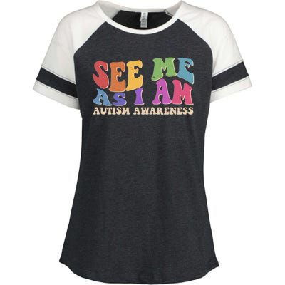 Retro See Me As I Am Autism Awareness Enza Ladies Jersey Colorblock Tee