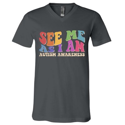 Retro See Me As I Am Autism Awareness V-Neck T-Shirt
