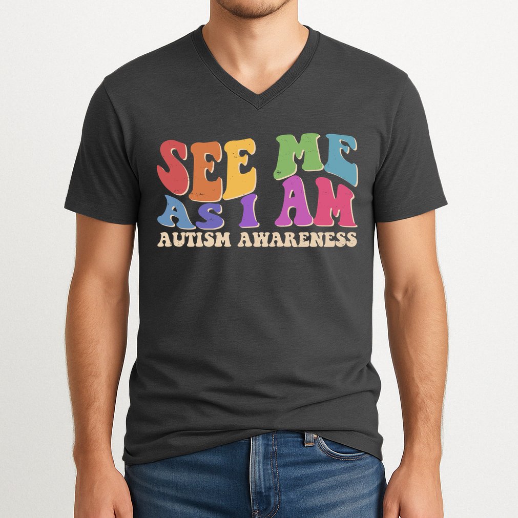 Retro See Me As I Am Autism Awareness V-Neck T-Shirt