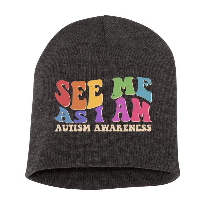 Retro See Me As I Am Autism Awareness Short Acrylic Beanie